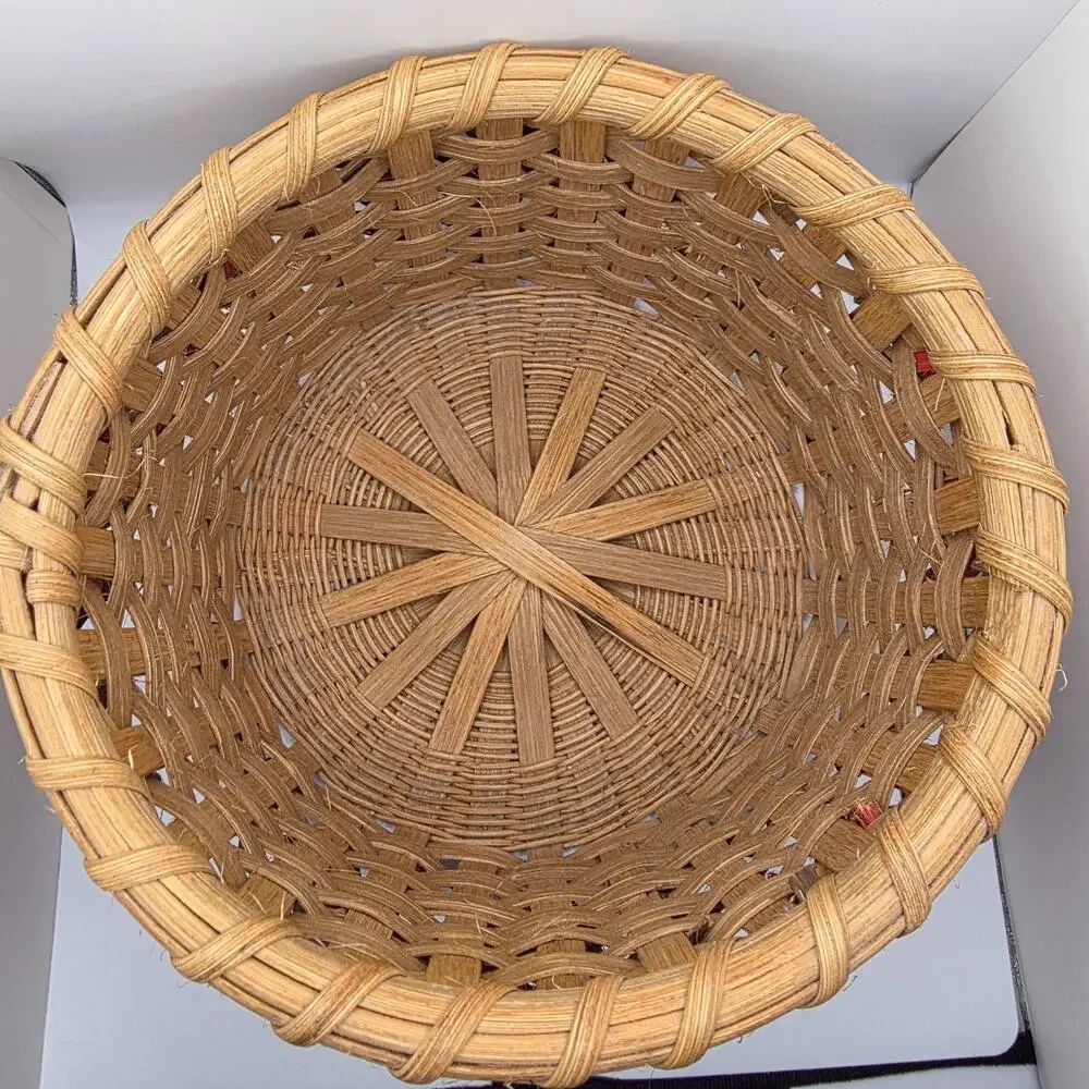 Handwoven Basket Primitive Farmhouse Decor Round Wood Splint Rustic